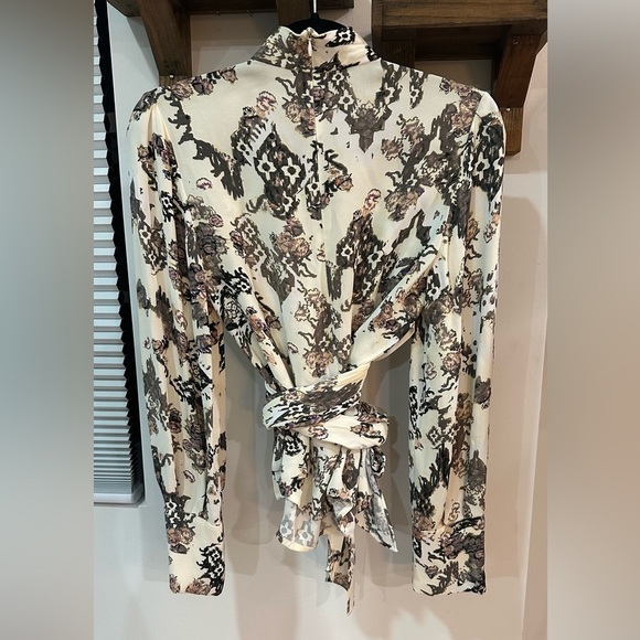 IRO Sakari Wrap Effect Printed Crepe de Chine Blouse Mock Neck FR 34 (US2) - Picture 8 of 13